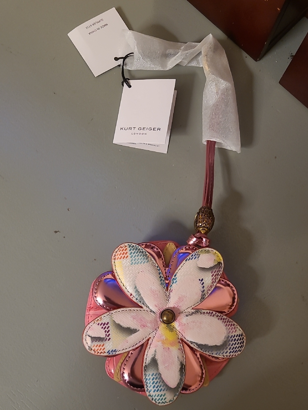 Kurt Geiger Pink Multicolor Floral Leather Bag Charm